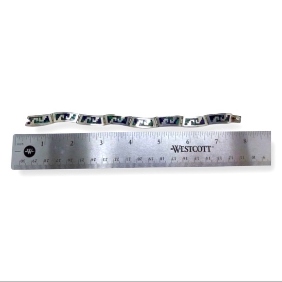 Vintage Taxco Mexican 925 Sterling Silver Tribal Motif Turquoise Inlay N… - Picture 7 of 9